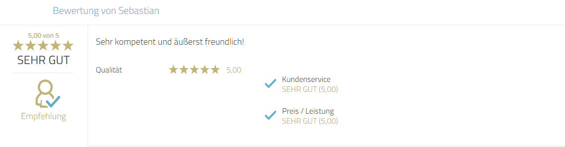 Kundenrezension für Photobooth-Deluxe hinsichtlich Kompetenz und Auftreten.