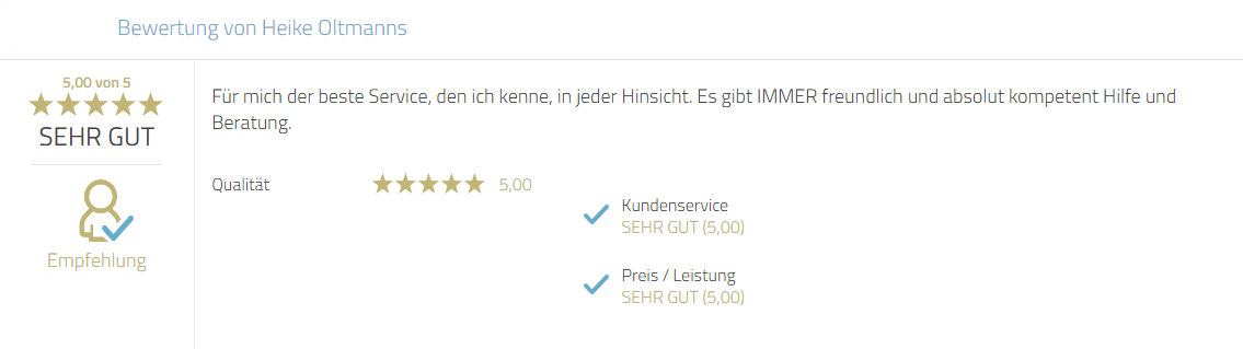 Kundenbewertung zum Service, zur Beratungsleistung und Kompetenz von Mayr Jürgen.